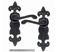 Black Cast Iron Fleur De Lys Door Antique Handles Bathroom Lever Latch Lock Pair