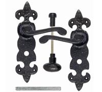 Black Cast Iron Fleur De Lys Door Antique Handles Bathroom Lever Latch Lock Pair