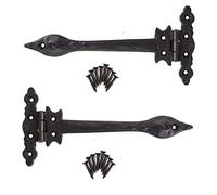 Black Cast Iron Gothic Spear Tee Hinges 210mm with Screws, Pack of 2