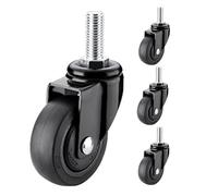 Black Caster Wheels,Threaded Stem Swivel Casters,Set of 4 Furniture Rubber Castors Wheels,Total Locking Stem Casters (Stem Diameter 6/8/10mm),M6-4nobrakes