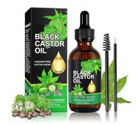 Black Castor Oil for Hair Growth, Organic Cold Pressed Oil for Healthier Thicker Fuller Hair, Black Castor Essential Oil for Thicker Eyelashes & Eyebrows, Hair Oils for Body & Skin, with Hair Brush