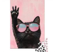 Black Cat 1000 Piece Jigsaw Puzzle Paper for Adults Pink Background Relaxation Family Activity Focus Decor Gift 70x50cm/1000pcs