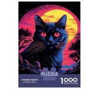 Black Cat 1000 Piece Jigsaw Puzzle Paper for Adults Psychedelic Sunset Night Scene Puzzle Game for Family Home Relaxation Gift 52x38cm/1000pcs