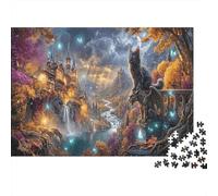Black Cat 1000 Piece Puzzle for Relaxation Autumn Forest Castle for First-Time Jigsaw Users Memory Improvement Housewarming Gift 52x38cm/1000pcs