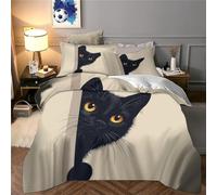 Black Cat 3D Bedding Set Teen Room Decor | Single（135x200cm）ultra soft microfiber touch zipper closure easy wash cozy sleep student bedroom pet lover gift