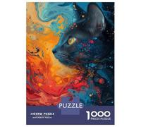 Black Cat Abstract Painting 1000 Piece Jigsaw Puzzle Paper for Adults Artful Puzzle Game 52x38cm/1000pcs