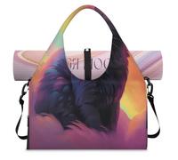 Black Cat Abstract Rainbow Sports Duffle Bag with Shoe Compartment Weekend Overnight Bags Tote Cabin Luggage Bag for Gym Yoga Travel