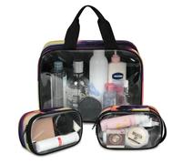 Black Cat Abstract Rainbow Travel Makeup Bag for Women Men, Translucent Cosmetic Bags 3 Pcs Large Shower Wash Pouch Toiletry Cosmetic Toiletries Organizer