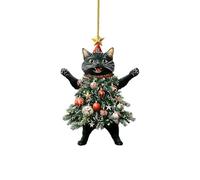 Black Cat Acrylic Christmas Ornament 2024, Black Cat Tree Hanging Xmas Decor, Adorable Cat Dressed as a Christmas Tree, Black of Friday Cat Acrylic Hanging Decoration, Funny Cat Gifts for Cat Lovers