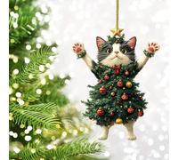 Black Cat Acrylic Christmas Ornament,2D Acrylic Christmas Black Cat Pendant,Adorable Cat Dressed as a Christmas Tree,Black Cat Xmas Decor Tree Hanging Ornaments,Gifts for Christmas and Cat Lovers