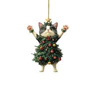 Black Cat Acrylic Christmas Ornament, Black Cat Tree Hanging Xmas Decor, Adorable Cat Dressed as a Christmas Tree, Cat Acrylic Hanging Decoration, 2024 Funny Cat Gifts for Cat Lovers (White)