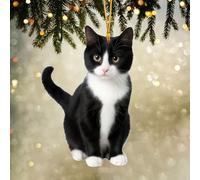 Black Cat Acrylic Christmas Ornament, Black Cat Tree Hanging Xmas Decor, Christmas Tree Ornaments, Adorable Cat Dressed as a Christmas Tree, Cat Acrylic Hanging Decoration, Black Cat Gift