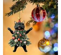 Black Cat Acrylic Xmas Ornament & Pendant - Adorable Dressed as Tree, Gifts for Cat & Christmas Lovers