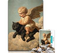 Black Cat And Angel Baby 1000 Piece Jigsaw Puzzles for Adults Gifts,Family Game Stress Reliever Difficult Challenge Great Gifts And Toys (50x75cm)