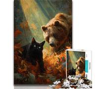 Black Cat And Brown Bear 1000 Piece Jigsaw Puzzles for Adults & Teens,Brain Intelligence Challenge Addictive Toys for Home Decoration (38x26cm)