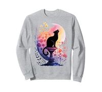 Black Cat and Crescent Moon - Spooky Botanical Halloween Sweatshirt