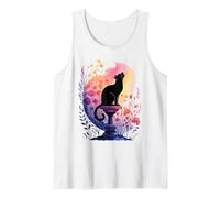 Black Cat and Crescent Moon - Spooky Botanical Halloween Tank Top