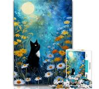 Black Cat And Daisy Adult Jigsaws 1000 Pieces Difficult,Help The Brain Exercise Addictive Toys to Cultivate Patience Great Gift (38x26cm)