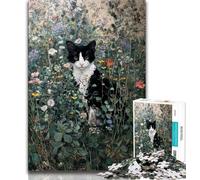 Black Cat And Flowers Jigsaw Puzzles for Teenagers 1000 Pieces,Learning Educational Toy for Is Ideal As A Gift for The Whole Family 38x26cm