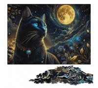 Black Cat And Moon Digital Art Adult Wooden Puzzle | Visual matching and sorting: a clear section-by-section approach over several sessions.