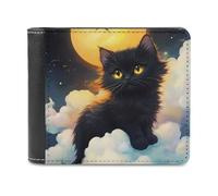 Black Cat and Moon Leather Men's Bifold Wallet Minimalist Coin Purse with Hidden Slots Simple Credit Card Holder Gifts
