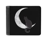 Black Cat and Moon Printed Bifold Wallet with Hidden Compartments Pocket Money and Credit Card Holder for Men Women