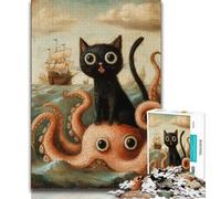 Black Cat And Octopus Jigsaw Puzzles for Adults 1000 Piece,Challenging Game Gifts for Is Ideal As A Gift for The Whole Family (50x75cm)