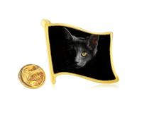 Black Cat Animal Stare Dark Golden Metal Flag Lapel Pin Badge