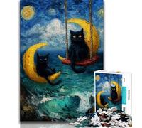 Black Cat Art Jigsaw Puzzles for Teenagers 1000 Piece Puzzle,Help The Brain Exercise Addictive Toys to Cultivate Patience A Work of Art 38x26cm