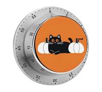 Black Cat Art Kitchen Timers for Cooking 60 Minute Wind Up Timer, Magnetic Back, Visual Mechanical Timer with Loud Alarm, Manual Countdown Timers for Classroom Home Gym Tanning