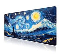 Black Cat Art Night Starry Sky Large Mouse Pad, Desk Mat Computer Keyboard Pad Non-Slip Rubber Base Waterproof with Stitched Edges for Laptop Gaming, Office & Home 31.5 x 11.8 Inch (XL-23)