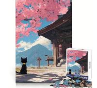 Black Cat at Japanese Shrine Jigsaw Puzzles for Adults 1000 Pieces Logical Skill Restful Activity Precise Join Holiday Present (50x75cm)