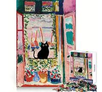 Black Cat at The Open Window Jigsaw Puzzles 1000 Piece for Teenagers Focus Training Happy Idle Time Tight Join Lovely Gift (38x26cm)