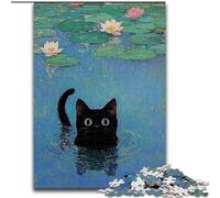 Black Cat at The Pond Jigsaw Puzzles 1000 Pieces for Adults Teens, Challenging To Complete But Fun And Humorous Birthday Present, Gifts, Wall Art (26x38cm)