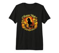 Black Cat Autumn Enchanting Leaves Premium T-Shirt