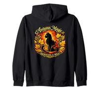 Black Cat Autumn Enchanting Leaves Zip Hoodie