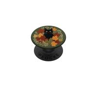 Black Cat Autumn Maple Leaves Botanical Boho Fall Aesthetic PopSockets Adhesive PopGrip