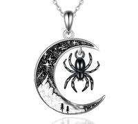Black Cat/Bat/Butterfly/Spider/Wolf Crescent Moon Necklaces for Women 925 Sterling Silver, Cat Necklace Gothic Pendant Jewellery Gifts for Women, Sterling Silver, No Gemstone