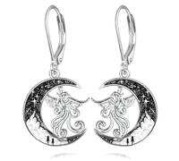 Black Cat/Bat/Spider/Pumpkin/Wolf/Red Cardinal Silver 925 Women's Hanging Leverback Earrings Moon Animal Jewellery Gifts for Women, 2,1 x 1,9 cm, Sterling Silver, No Gemstone