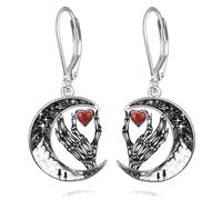 Black Cat/Bat/Spider/Pumpkin/Wolf/Red Cardinal Silver 925 Women's Hanging Leverback Earrings Moon Animal Jewellery Gifts for Women, 2.1 centímetros, Sterling Silver, No Gemstone