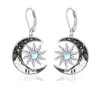 Black Cat/Bat/Spider/Pumpkin/Wolf/Red Cardinal Silver 925 Women's Hanging Leverback Earrings Moon Animal Jewellery Gifts for Women, 0.79*0.98 inch (20*25mm), Sterling Silver, No Gemstone