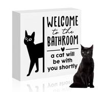 Black Cat Bathroom Decor, Funny Bathroom Signs Welcome To TheBathroom, A Cat Will Be With You Shortly Birthday Sign For Cats Lovers Mom Dad, Toilet Restroom Shelf Home Decorations 5x5 Inches