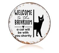 Black Cat Bathroom Decor, Retro Funny Bathroom Metal Signs Welcome To The Bathroom A Cat Will Be With You Shortly for Cats Lovers, Vintage Wall Decor for Home Washroom Toilet Restroom 8x8 Inch