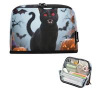 Black Cat Bats Halloween Pencil Box Case Large Capacity Makeup Pouches Wide Opening Stationery Pen Bag for Girls Middle School caja para lapices escolares nina