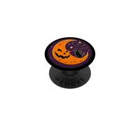 Black Cat Bats Jack-O-Lantern Moon Badge PopSockets Adhesive PopGrip