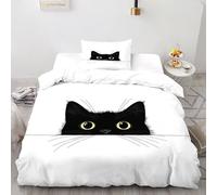 Black Cat Bedding Set Theme Bedspread Animal Print Duvet Cover Set Chic Breathable Comforter Cover for Boys&Girls with Pillowcase Single(135x200cm)