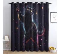 Black Cat Bedroom Curtains Blackout - Kids Galaxy Space Cat Lover Living Room Curtains 54x90 Eyelet - Soft Thermal Insulated Patterned Drapes for Windows - 2 Panels