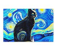Black Cat Blue Night Sky Adult Puzzles 1000 Pieces Jigsaw Gifts for Puzzle Lovers Fun Nature Puzzle Animal Painting Art, 29.5x19.7 Inch