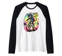 Black Cat BMX Rider Ride The Night Urban Cycling Art Raglan Baseball Tee