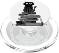 Black Cat Book Lover Cute Cat Reading Aesthetic Design PopSockets PopGrip for MagSafe